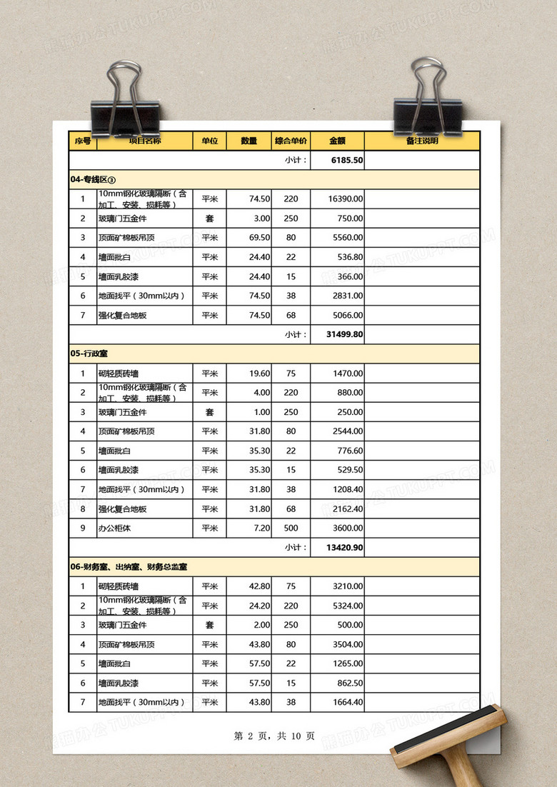 工程项目办公用品清单大全